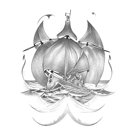 Shoulder tattoo of a Viking ship sailing through rough waters tattoo design idea