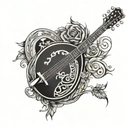 A bluegrass banjo with NRA insignia incorporated into the design, showcasing your passion for music and gun rights advocacy tattoo design idea