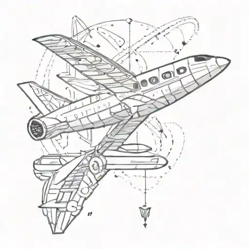 A sleek and modern aerospace machinery-inspired tattoo with subtle hints of bluegrass music notes, reflecting your occupation and favorite music genre tattoo design idea