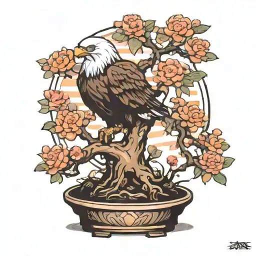bonsai tree with small eagle perched on top tattoo design idea