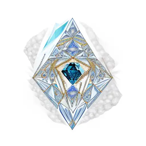 A majestic blue diamond surrounded by delicate handprints tattoo design idea