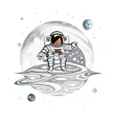 Astronaut sitting on Jupiter looking at space  tattoo design idea