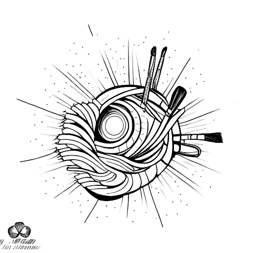 A minimalist tattoo of a paintbrush and a pen crossed together to represent the client's passion for painting and writing tattoo design idea