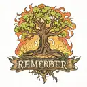 burning tree with text underneath that says "Remember Teldrassil" tattoo design idea