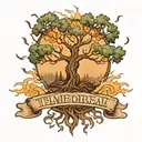 burning tree with text underneath that says "Remember Teldrassil" tattoo design idea