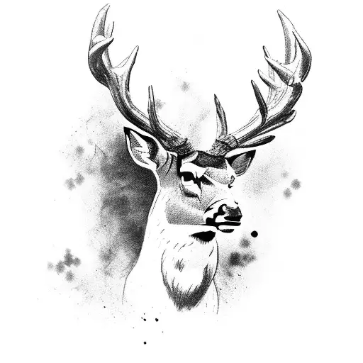 A muscular deer playing poker in a futuristic setting tattoo design idea