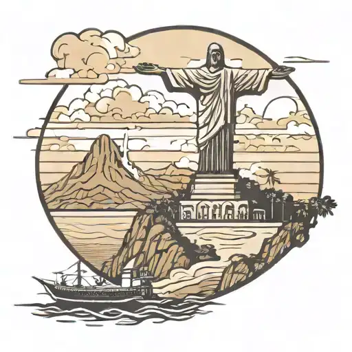 Cristo redentor and El morro island from Tumaco. create a design for the upper arm tattoo design idea