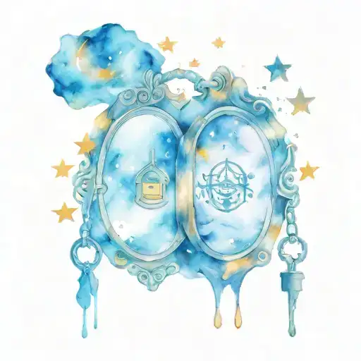 stars moon lock key couples  tattoo design idea