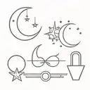 stars moon lock key couples  tattoo design idea