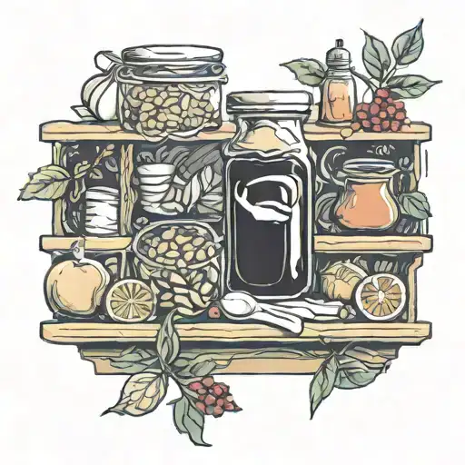 shelf with spices and food tattoo design idea