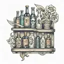 shelf with bottles tattoo design idea