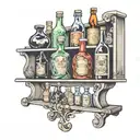 shelf with bottles tattoo design idea