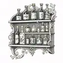 shelf with bottles tattoo design idea