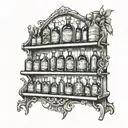 shelf with bottles tattoo design idea