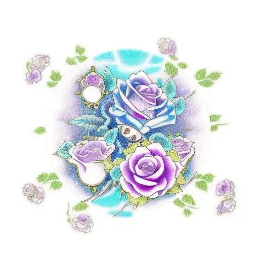 memorial piece, cookies, amethyst, roses, date  IV・XI・MMXXI tattoo design idea