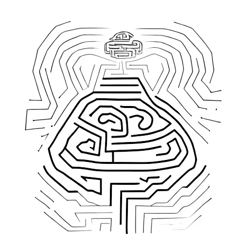 upper body wit a head and the brain is a labyrinth tattoo design idea