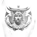 Roman soldier imperial eagle upper arm sleeve tattoo design idea
