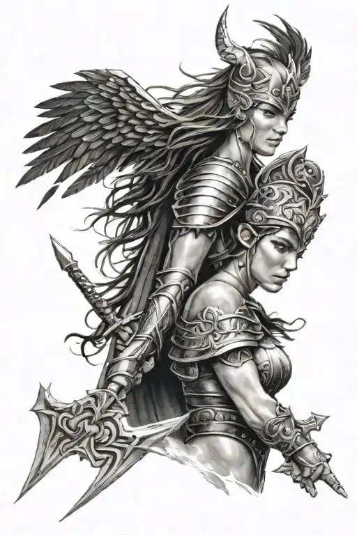 valkyrie warrior woman tattoo design idea