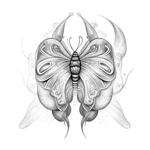 A worm coming out from cocoon and flying out as a butterfly tattoo design idea