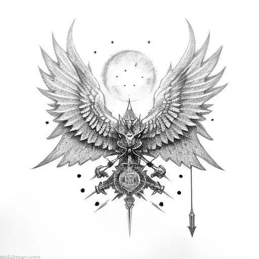 Russian knight, pagan, sunset, two crows tattoo design idea