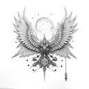 Russian knight, pagan, sunset, two crows tattoo design idea