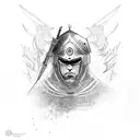 Russian knight, pagan, sunset, two crows tattoo design idea