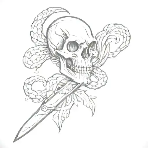 snake skull dagger tattoo design idea