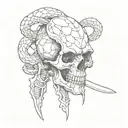 snake skull dagger tattoo design idea