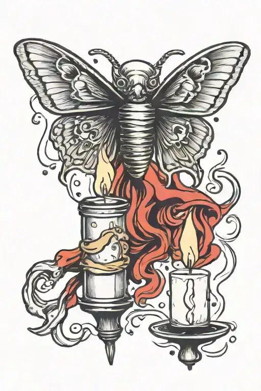 Moth moon melting candle burning from both ends wrapped tattoo design idea