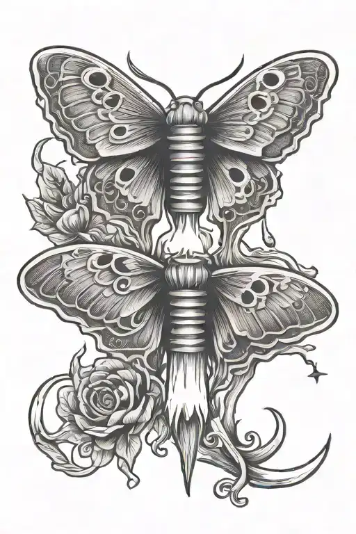 Moth moon melting candle burning from both ends tattoo design idea