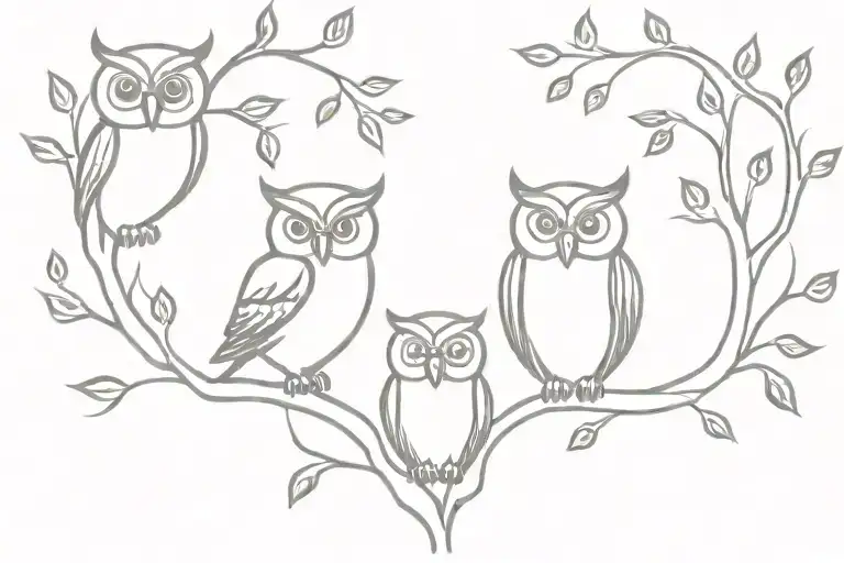 owl family tree tattoo design idea