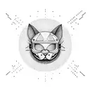 A cat wearing a deadmau5 helmet surrounded by pulsating sound waves tattoo design idea