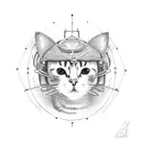 A cat wearing a deadmau5 helmet surrounded by pulsating sound waves tattoo design idea