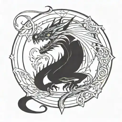 draw a dragon in circular shape eating its tail. make him look aggressive and with pointed spokes on the body. tattoo design idea