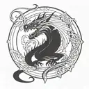draw a dragon in circular shape eating its tail. make him look aggressive and with pointed spokes on the body. tattoo design idea