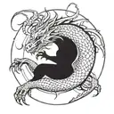 draw a dragon in circular shape eating its tail. make him look aggressive and with pointed spokes on the body. tattoo design idea