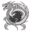 draw a dragon in circular shape eating its tail. make him look aggressive and with pointed spokes on the body. tattoo design idea