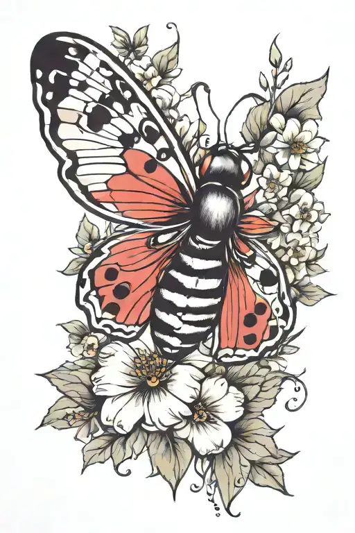 orhid ladybug petunia dove tattoo design idea