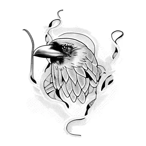  Raven with wrapped snakes tattoo design idea