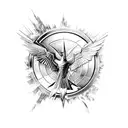Mockingjay with phrase "i am as radiant as the sun" tattoo design idea