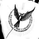 Mockingjay with phrase "i am as radiant as the sun" tattoo design idea