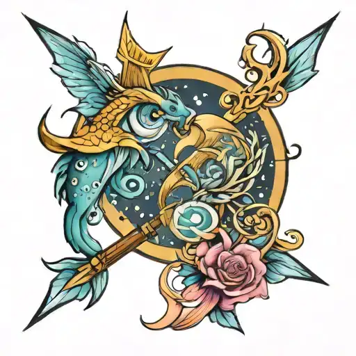 Sagittarius and pisces sign mixed tattoo design idea