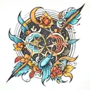 Sagittarius and pisces sign mixed tattoo design idea