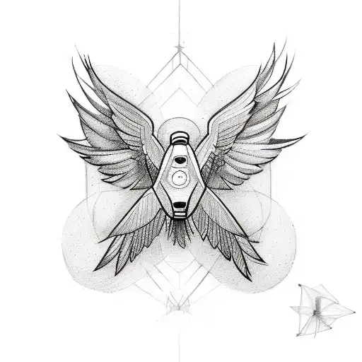 A sketch style tattoo of a drone transforming into a flock of birds tattoo design idea