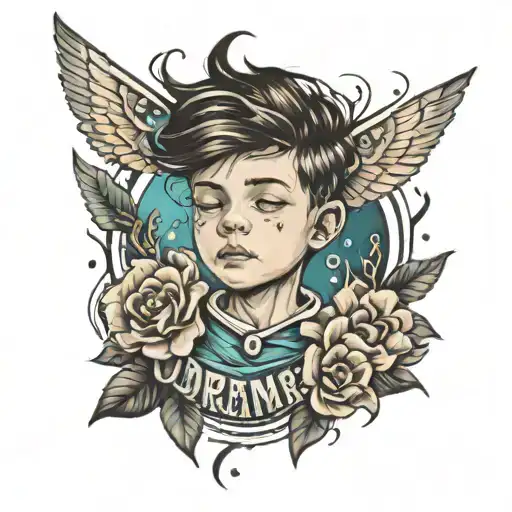dreamer, little boy full of hopes tattoo design idea