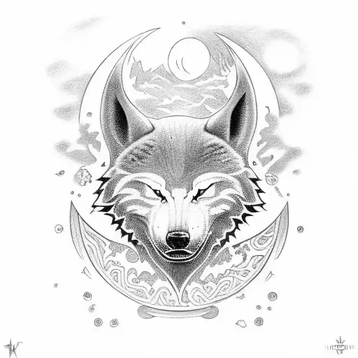 skoll and hati, nordic, sun and moon tattoo design idea