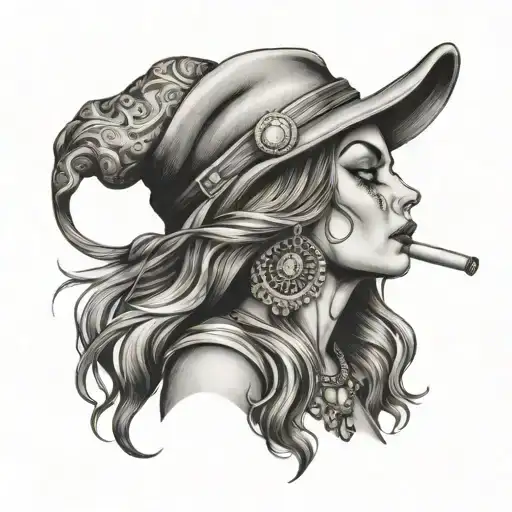 gypsy in tobacco smoke tattoo design idea