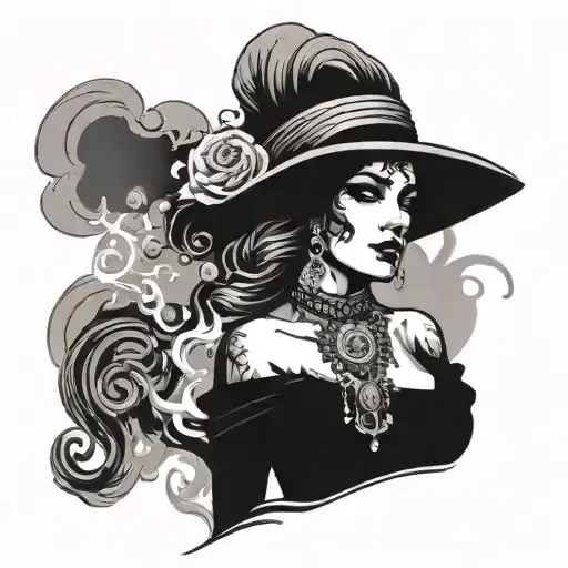 gypsy silhouette in tobacco smoke and smoke tattoo design idea