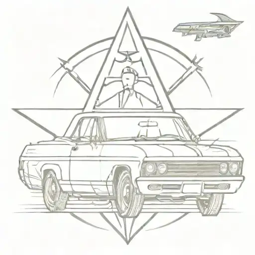 1967 Chevrolet Impala and supernatural anti possession symbol tattoo design idea
