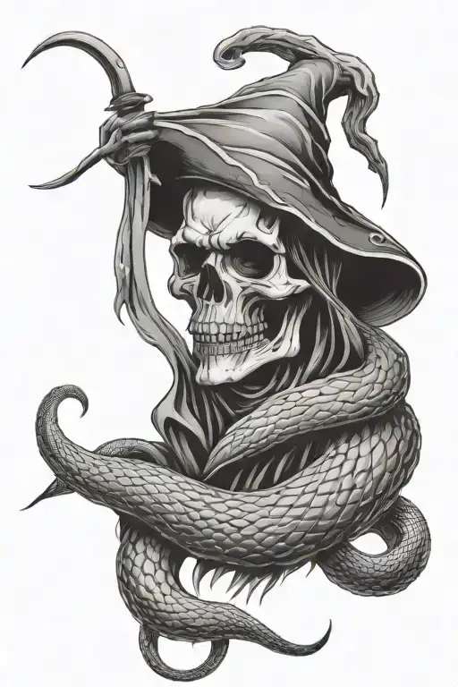 snake grim reaper amor fati tattoo design idea